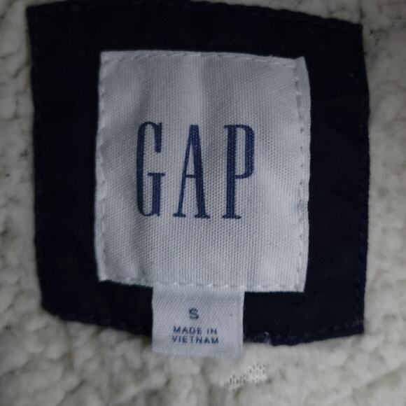 Gap Women Anorak Jacket Blue Small, Tie Gathered Waist, Faux Fur Hood, Sherpa - Picture 4 of 5